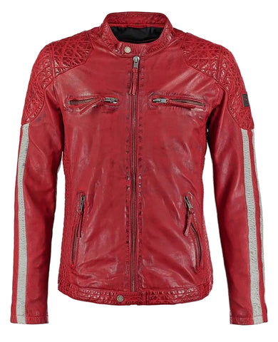 men's red quilted leather leather jacket dorian texture detail