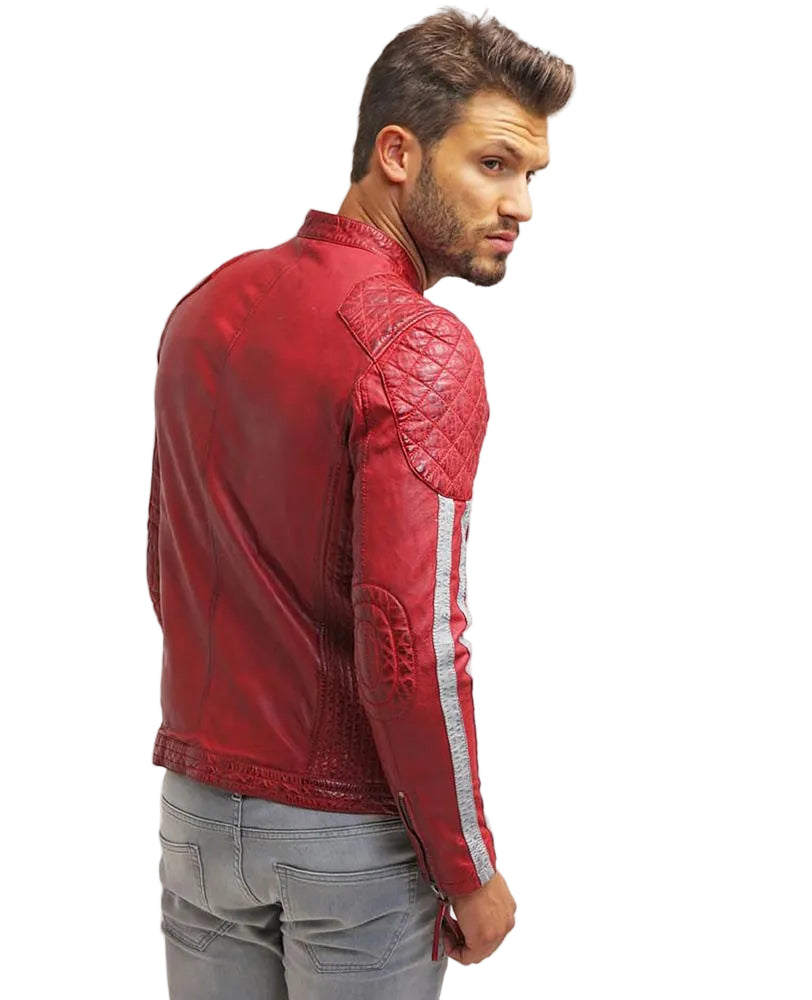 men's red quilted leather leather jacket dorian styling view