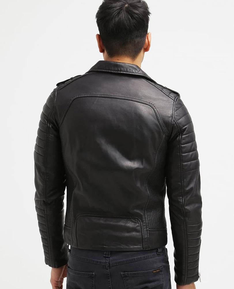 men's black quilted leather leather jacket marek texture detail