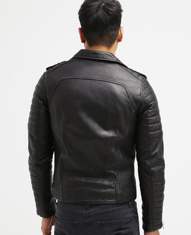 men's black quilted leather leather jacket marek texture detail