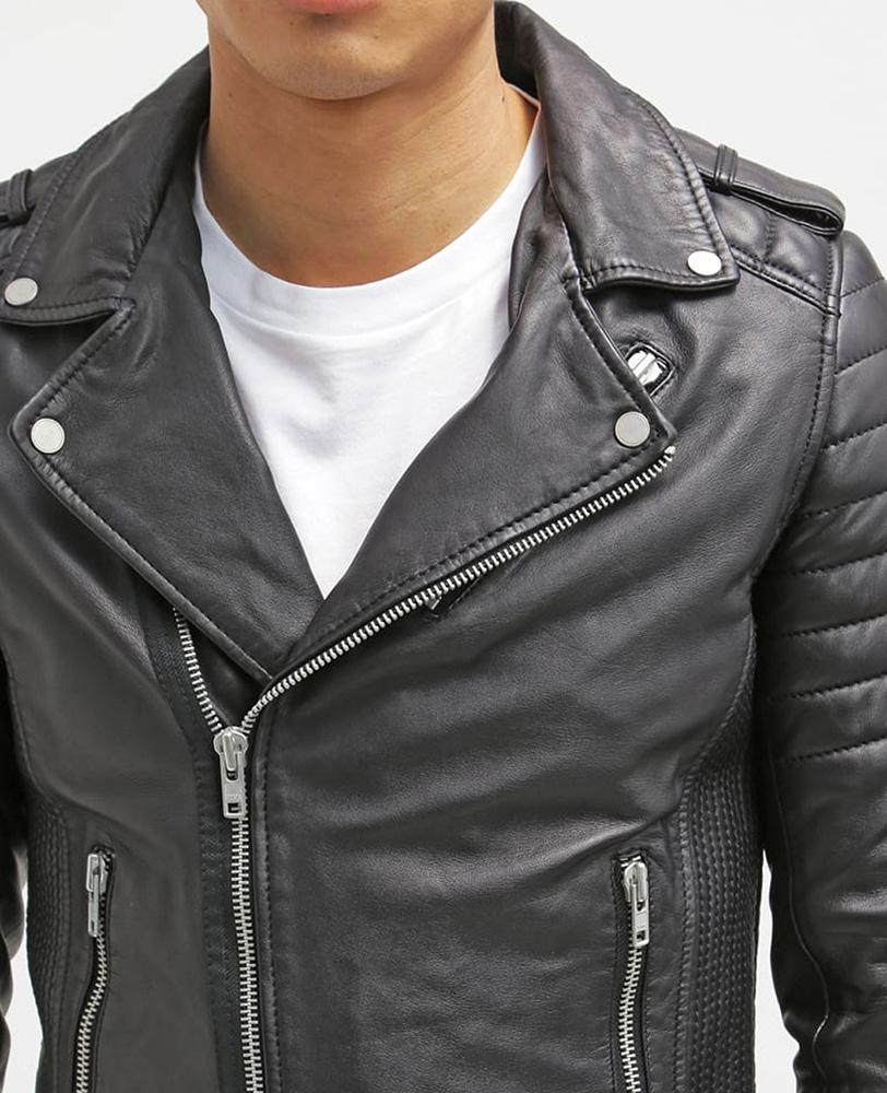 men's black quilted leather leather jacket marek side angle