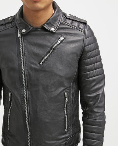 men's black quilted leather leather jacket marek back view
