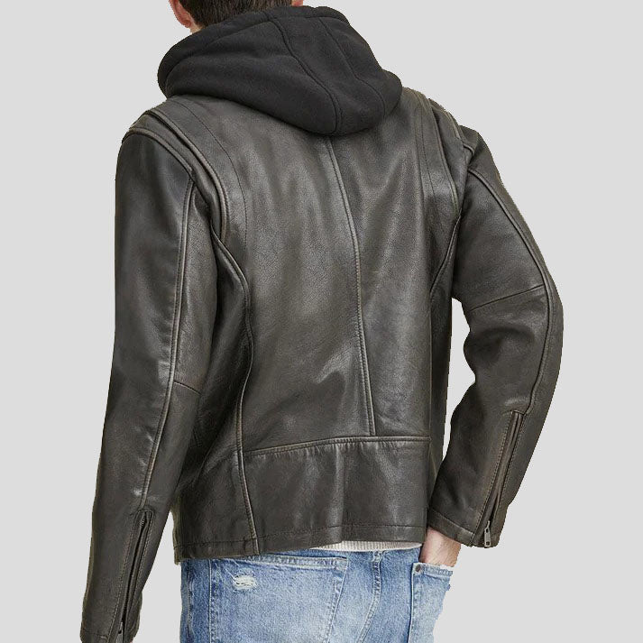 Hooded Biker Leather Jacket For Men - AMSEL LEATHERS