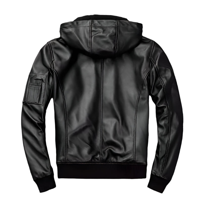 Men's Hooded Leather Motorcycle Bomber Jacket - AMSEL LEATHERS