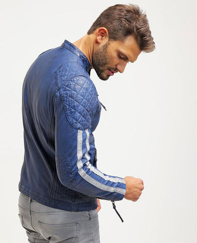 • blue leather texture detail jacket
