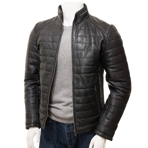 men's black quilted leather leather jacket lucien front view