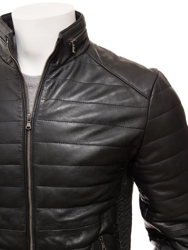 men's black quilted leather leather jacket lucien back view