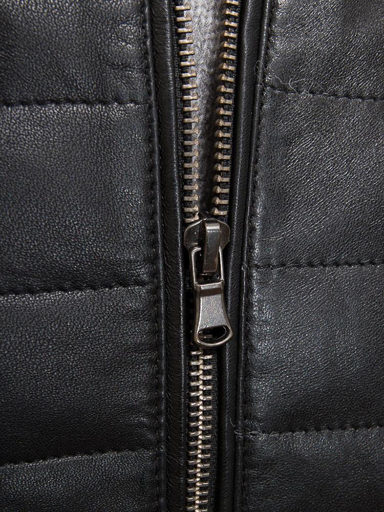 men's black quilted leather leather jacket lucien detail close up