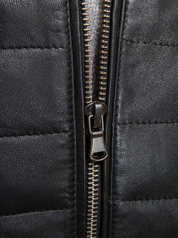 men's black quilted leather leather jacket lucien detail close up