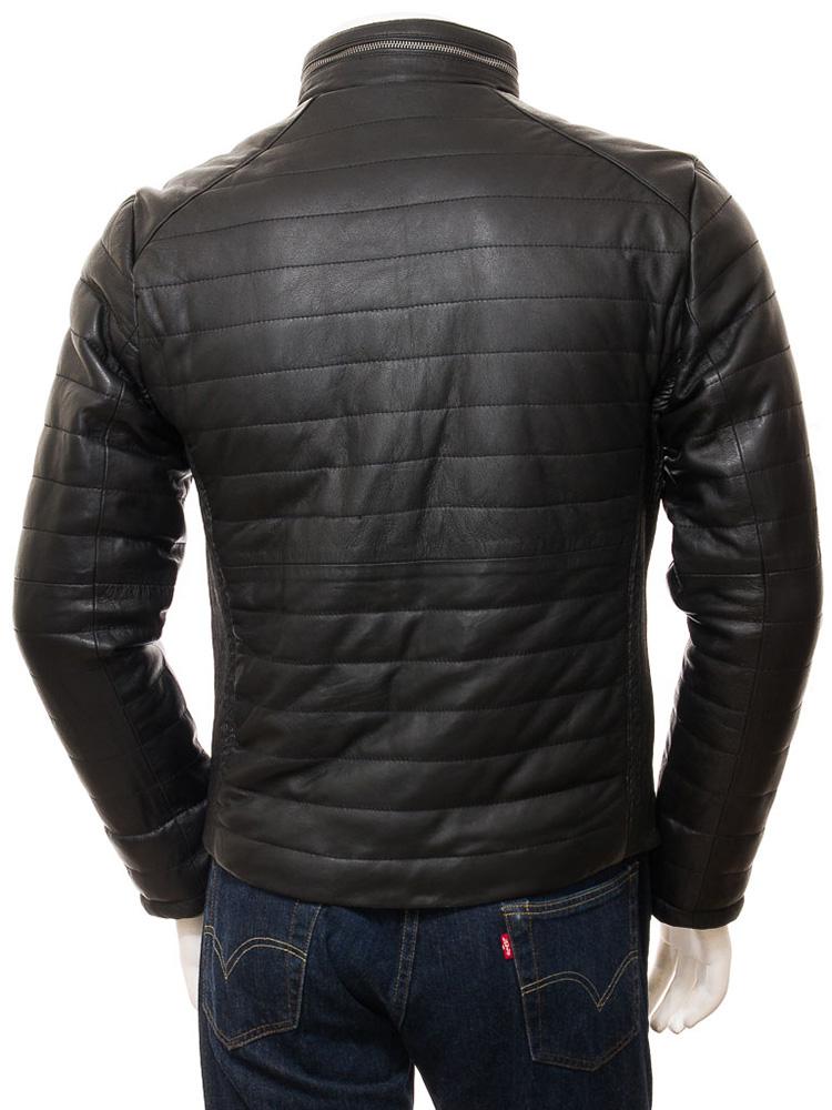 men's black quilted leather leather jacket lucien side angle