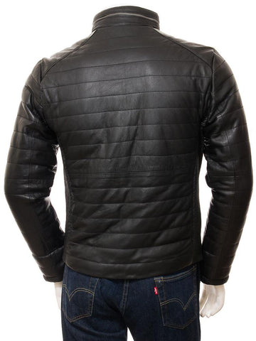men's black quilted leather leather jacket lucien side angle
