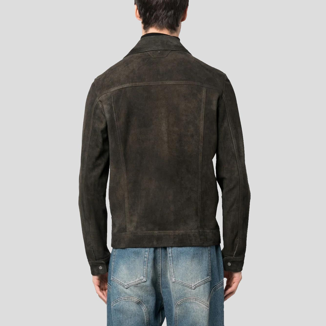 Men's Khaki Sheepskin Suede Leather Shirt Jacket - AMSEL LEATHERS