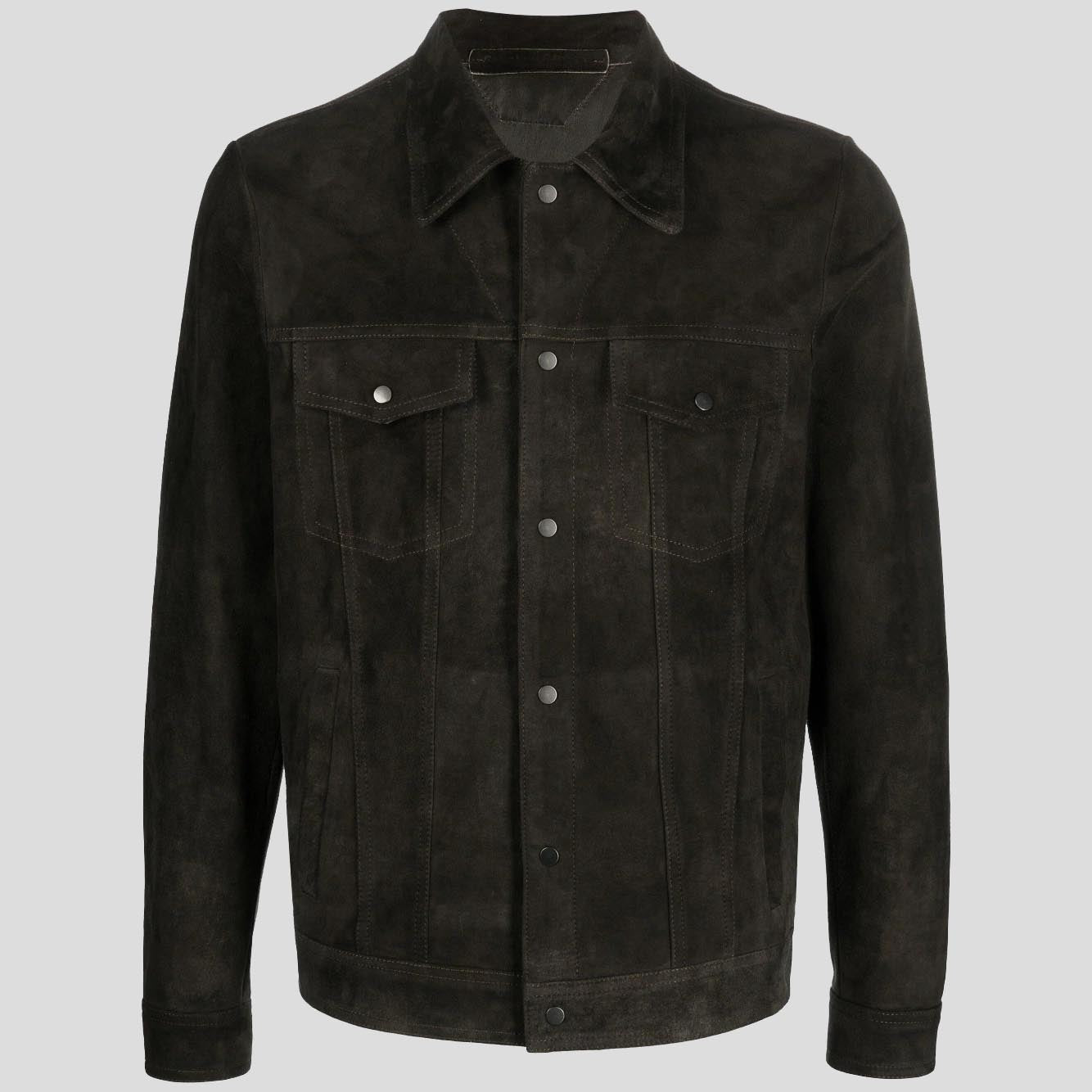 Men's Khaki Sheepskin Suede Leather Shirt Jacket - AMSEL LEATHERS