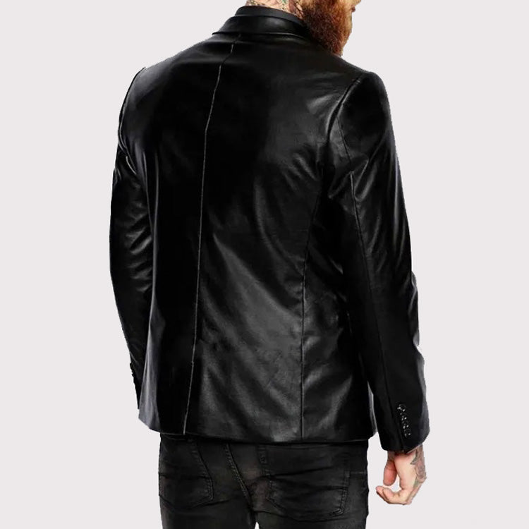 Elegant Men's Black Leather Blazer Coat - Genuine Lambskin - AMSEL LEATHERS