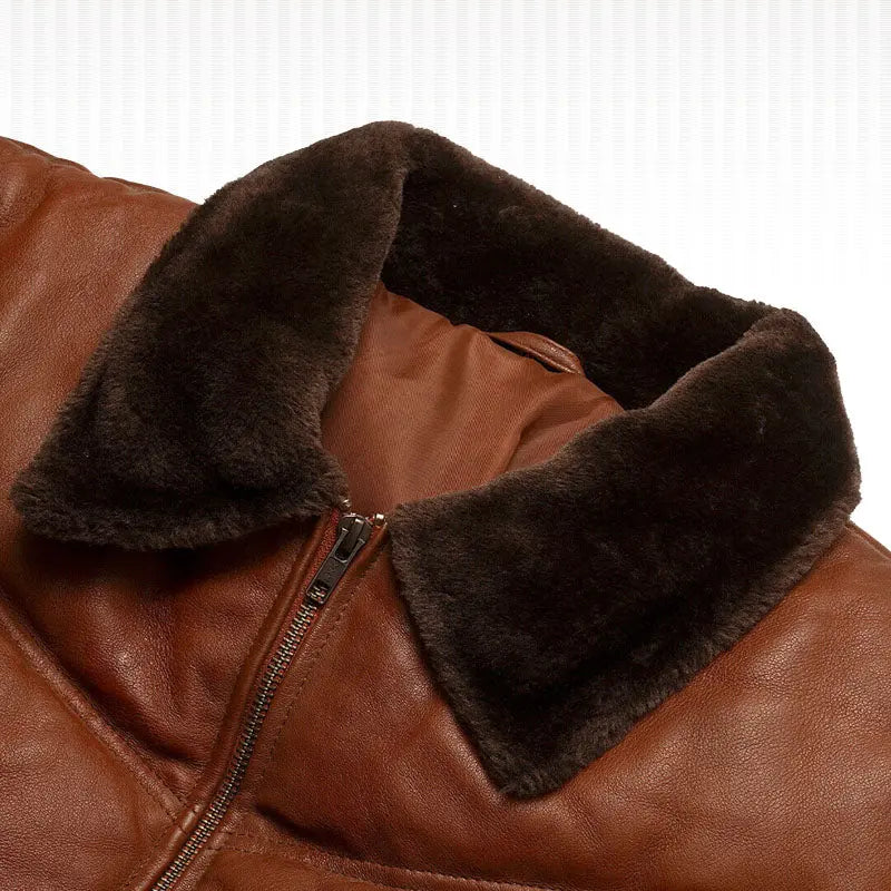 Men's Genuine Lambskin Leather Puffer Jacket with Fox Fur Collar Amsel Leathers