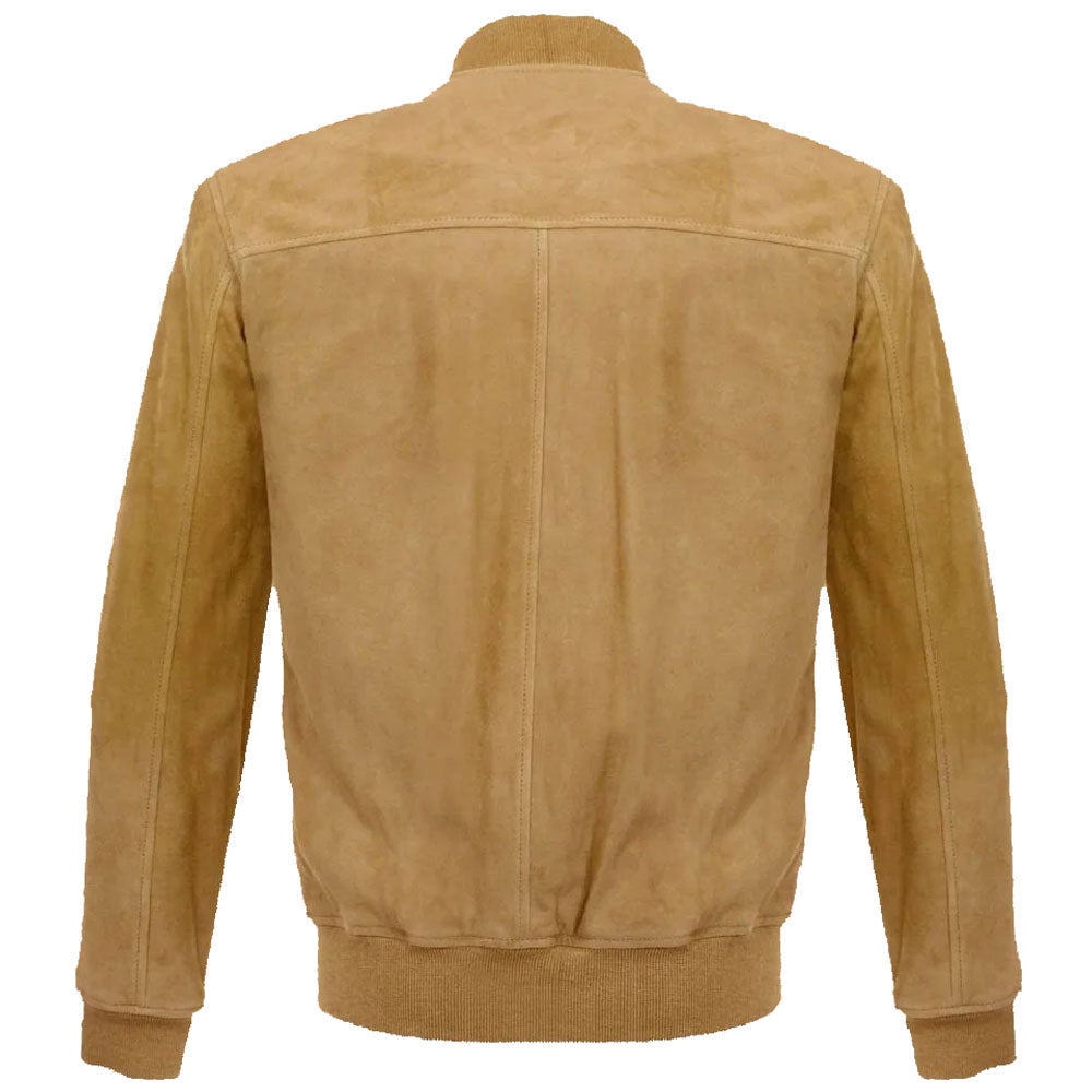 Men's Latest Fashion Buckskin Beige Goat Suede Leather Bomber Jacket - AMSEL LEATHERS