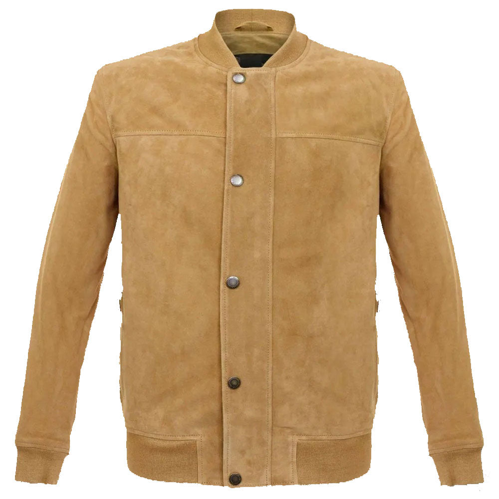 Men's Latest Fashion Buckskin Beige Goat Suede Leather Bomber Jacket - AMSEL LEATHERS