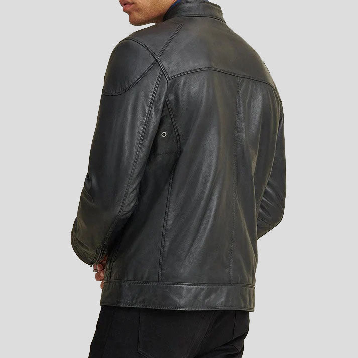 Men's Motorbike Leather Biker Riding Jacket with Shoulder Patches - AMSEL LEATHERS