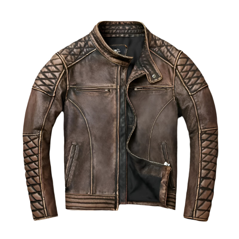 Men's Leather Cafe Racer Vintage Biker Jacket - AMSEL LEATHERS