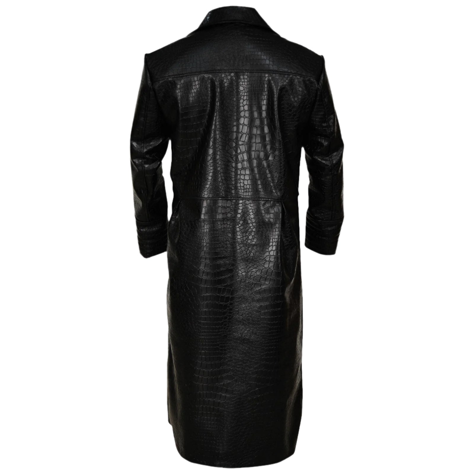 Men’s Long Black Alligator Faux Leather Coat - AMSEL LEATHERS