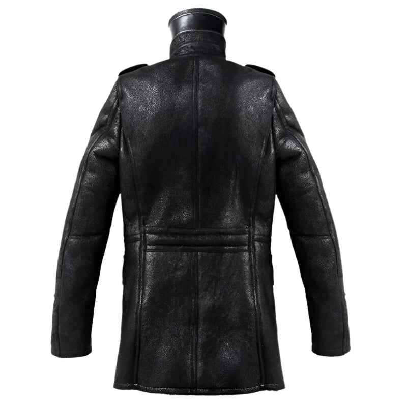 Men's Long Black Sheepskin Fur Coat - AMSEL LEATHERS