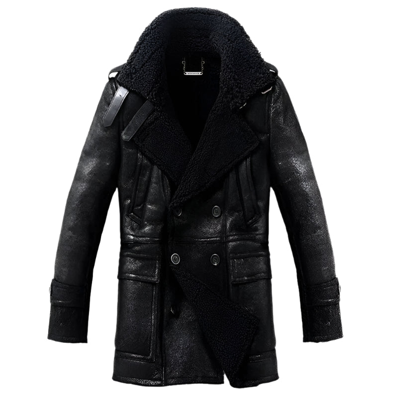 Men's Long Black Sheepskin Fur Coat - AMSEL LEATHERS