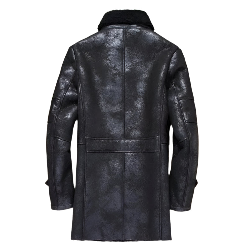 Men's Long Military Style Sheepskin Leather Jacket - AMSEL LEATHERS