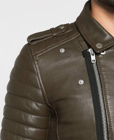 men’s green cowhide leather quilted jacket additional product view