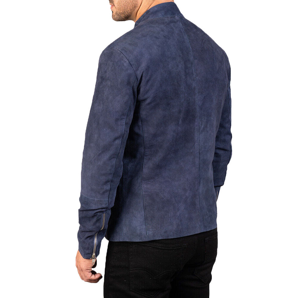 Men's Navy Blue Suede Biker Jacket - AMSEL LEATHERS