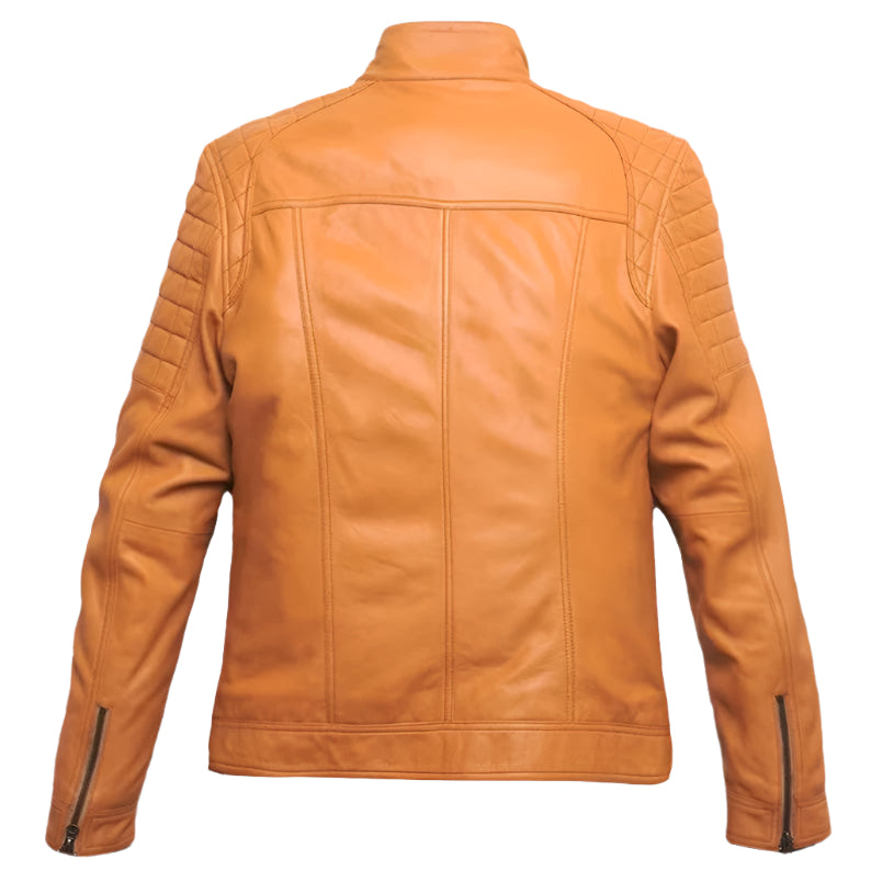 Men's Orange Lamb Leather Biker Jacket - AMSEL LEATHERS