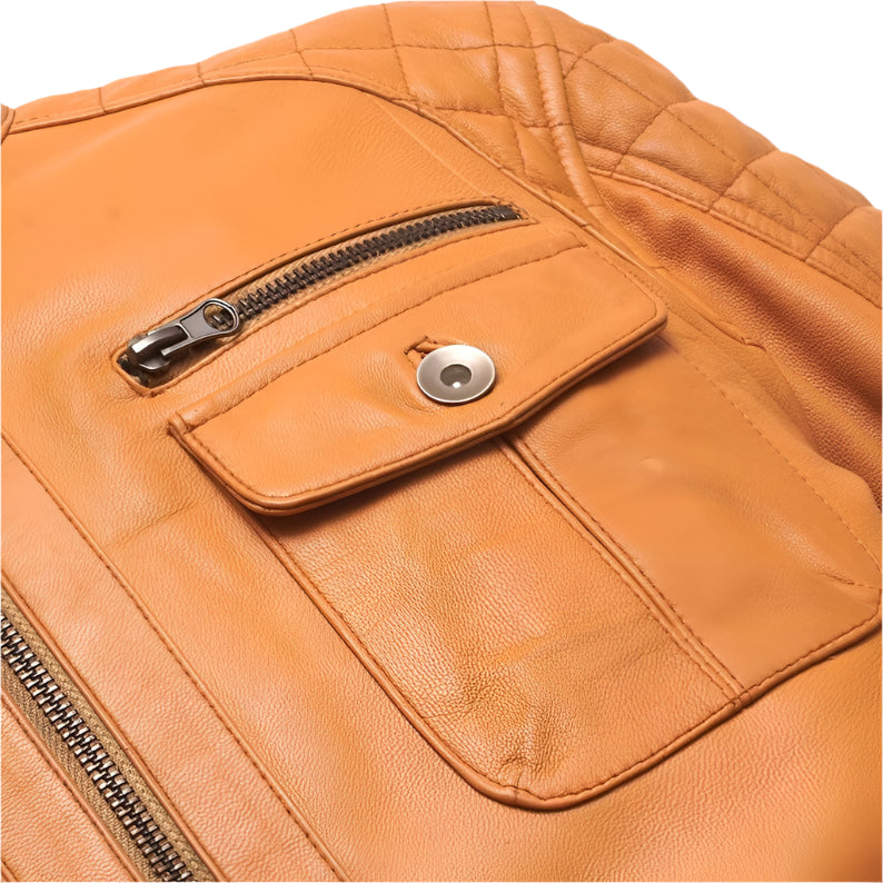 Men's Orange Lamb Leather Biker Jacket - AMSEL LEATHERS