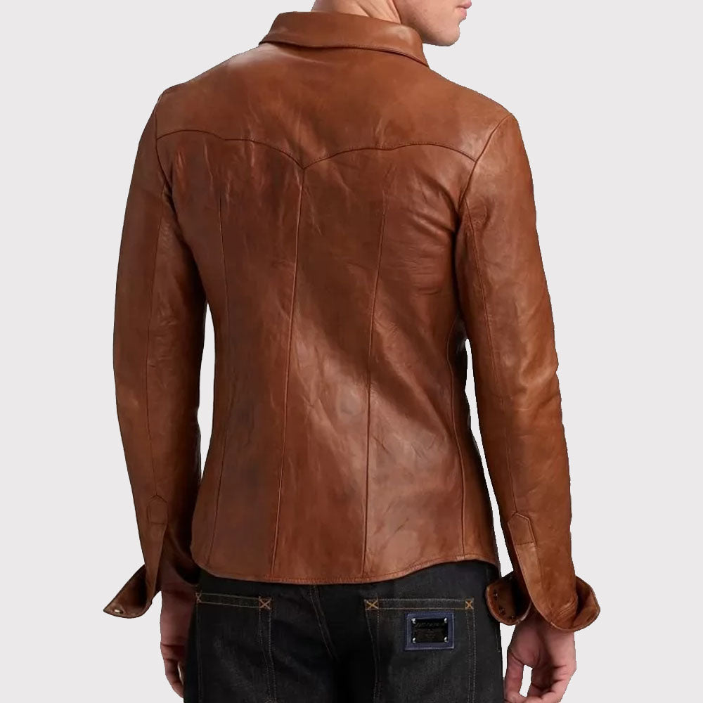 Premium Men's Real Sheepskin Brown Leather Shirt - AMSEL LEATHERS