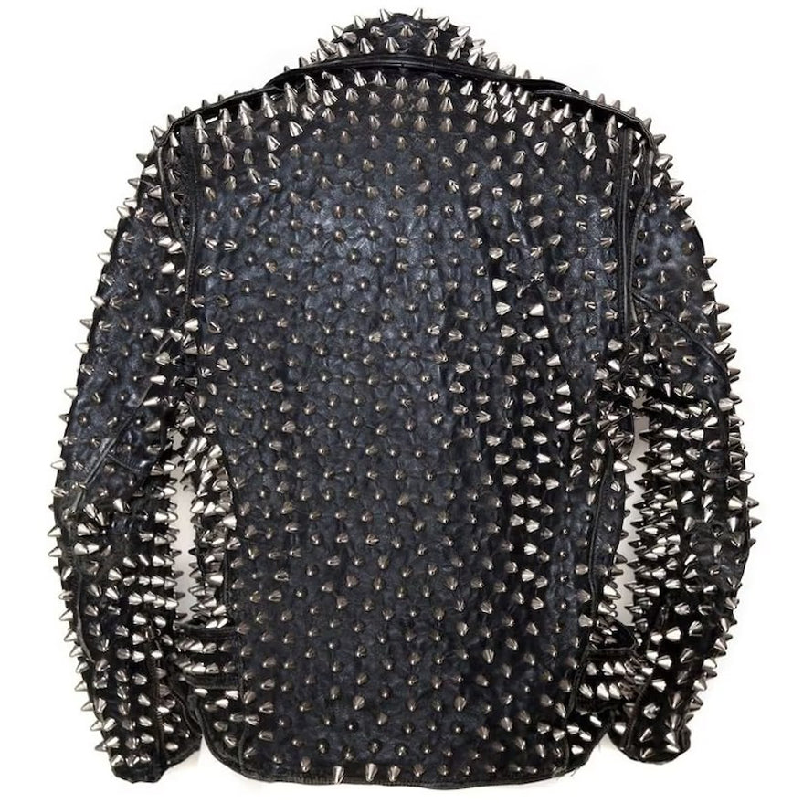 Men's Punk Metal Button Spiked Studded Leather Jacket - AMSEL LEATHERS