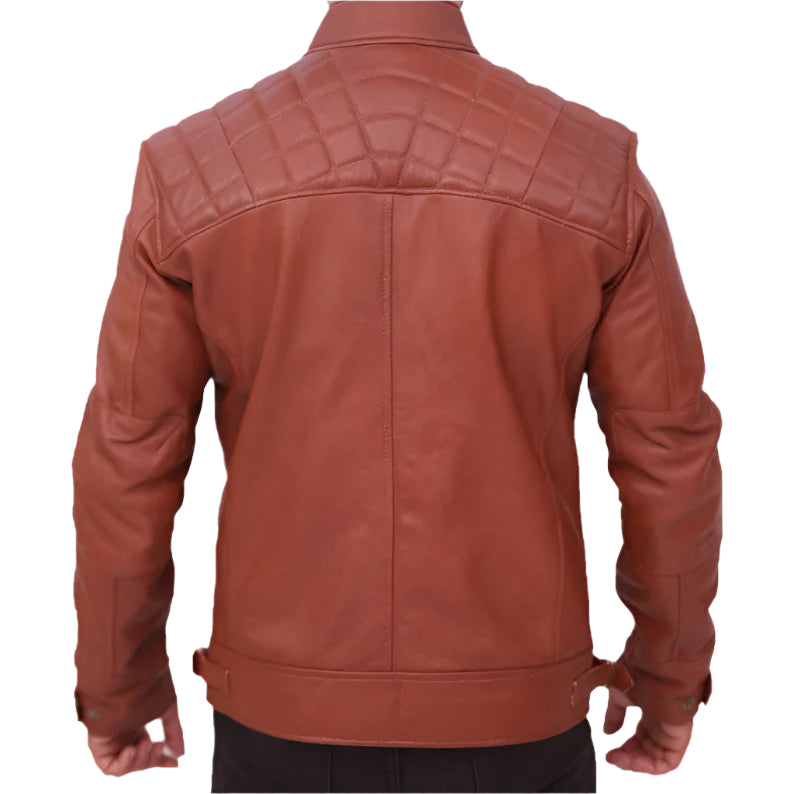 Men's Quilted Vintage Distressed Brown Leather Jacket - Café Racer Style - AMSEL LEATHERS