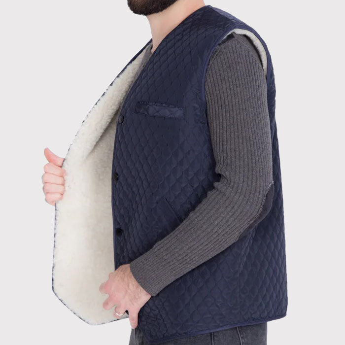 Men's Rancher Western Sheepskin Vest with Quilted Design and Pockets - AMSEL LEATHERS