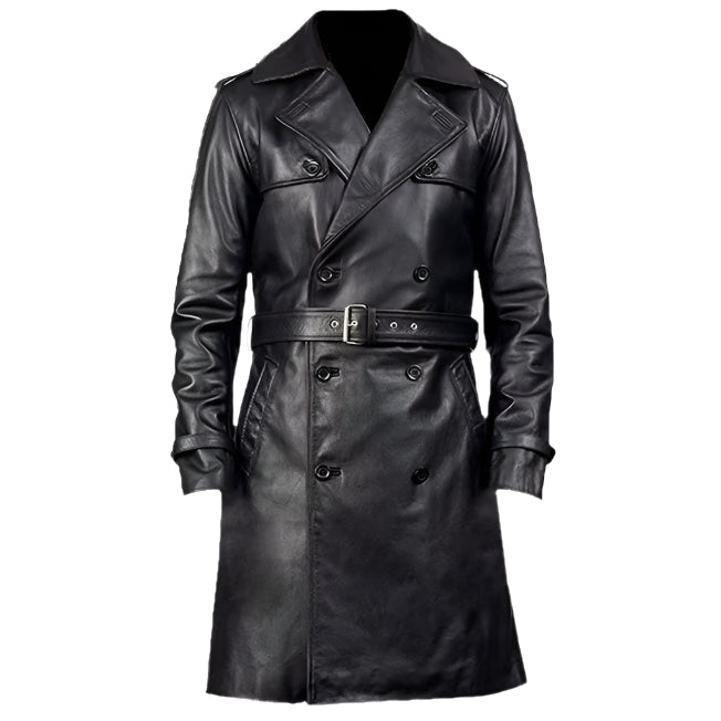 Premium Men's Real Cow Leather Trench Coat - AMSEL LEATHERS