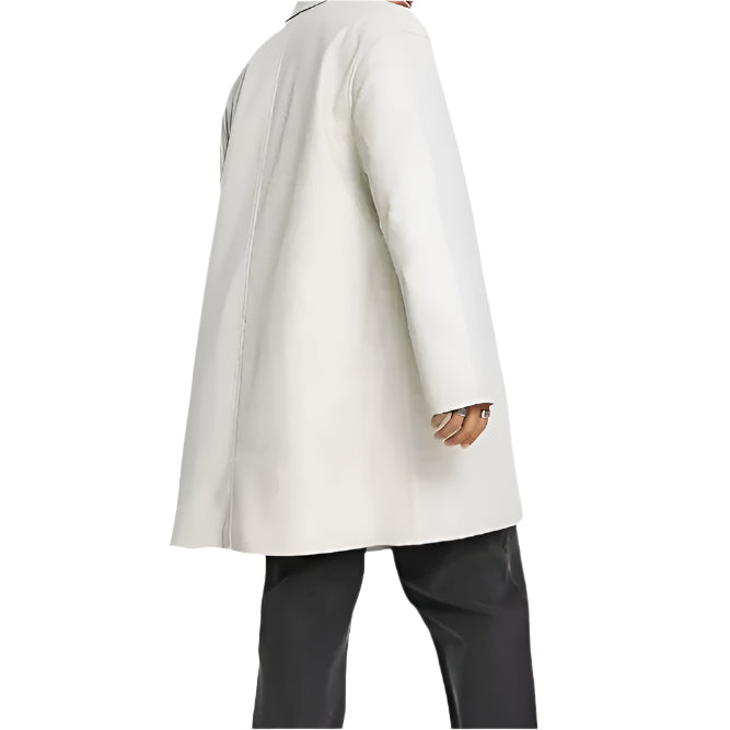 Sophisticated Men's White Cow Leather Trench Coat - AMSEL LEATHERS