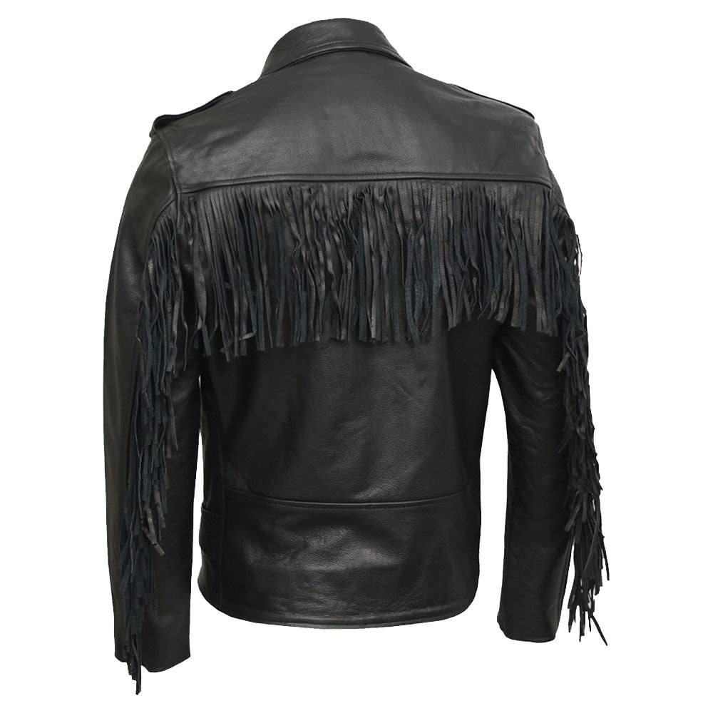 Men's Real Leather Brando Fringe Black Casual Biker Jacket - AMSEL LEATHERS