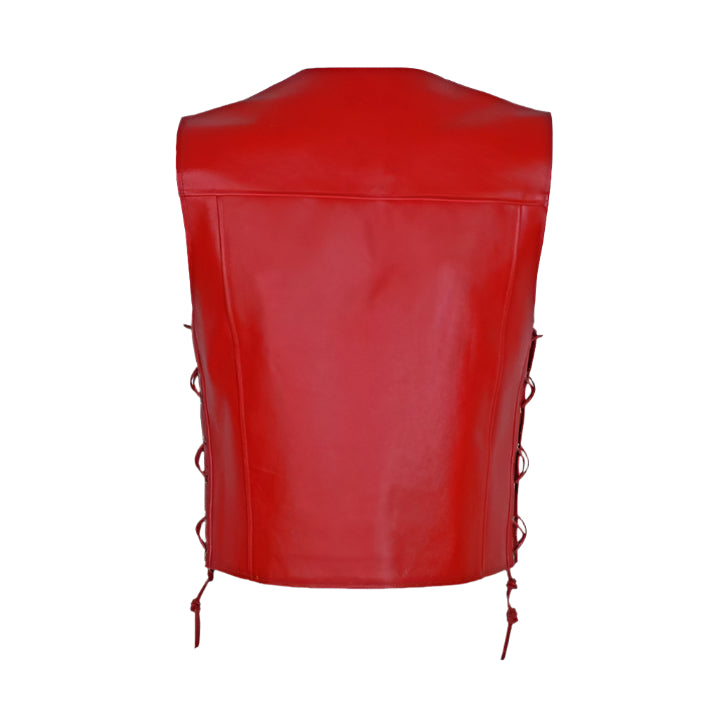 Red Motorcycle Biker Vest for Men - Genuine Cowhide Leather - AMSEL LEATHERS