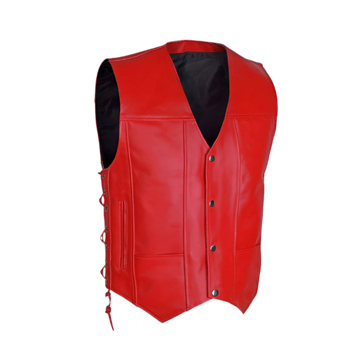 Red Motorcycle Biker Vest for Men - Genuine Cowhide Leather - AMSEL LEATHERS