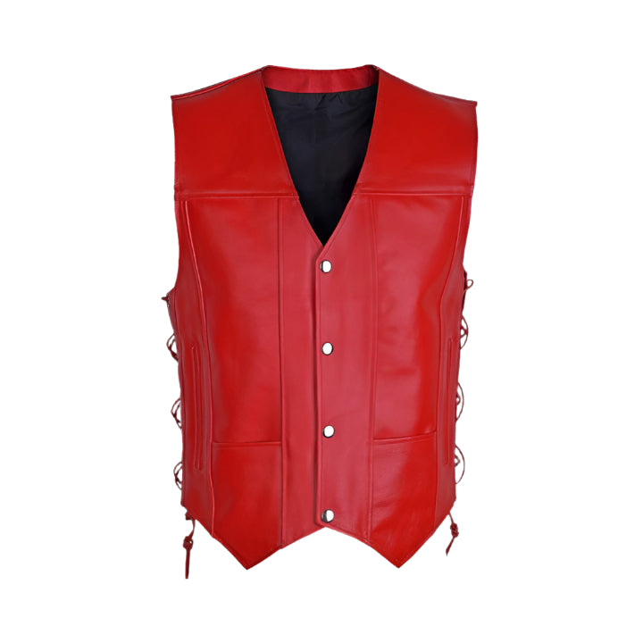 Red Motorcycle Biker Vest for Men - Genuine Cowhide Leather - AMSEL LEATHERS