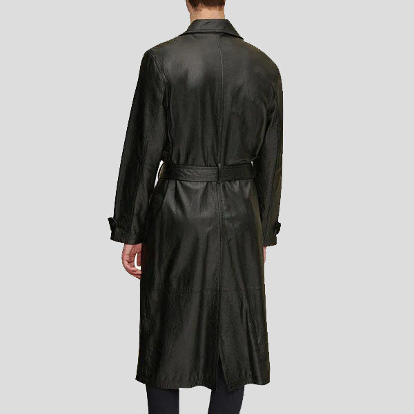 Men's Retro Leather Vintage Long Trench Coat - AMSEL LEATHERS