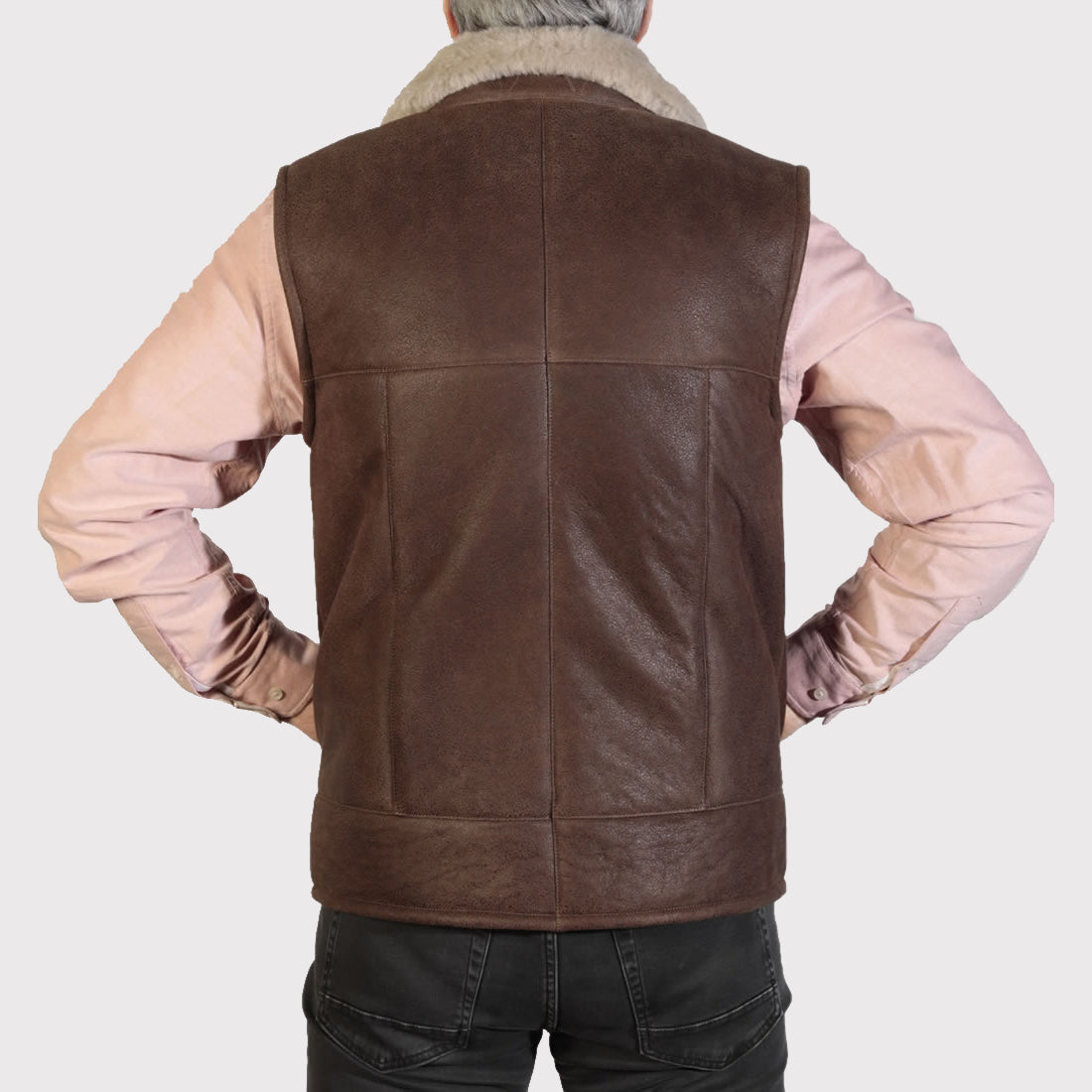 Men's Rich Brown Nappa Lamb Sheepskin Gilet - AMSEL LEATHERS