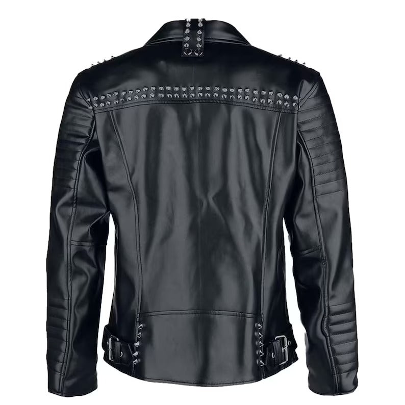 Men's Rock Punk Black Studded Metal Spiked Leather Jacket - AMSEL LEATHERS