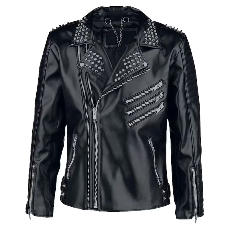 Men's Rock Punk Black Studded Metal Spiked Leather Jacket - AMSEL LEATHERS