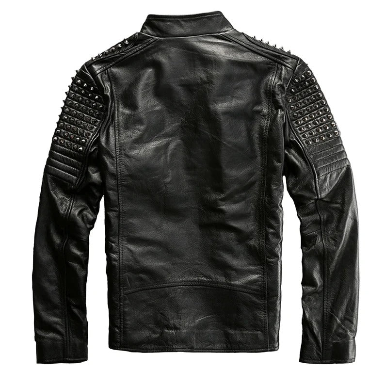 Men's Rock Punk Black Studded Metal Spiked Motorcycle Leather Jacket - AMSEL LEATHERS