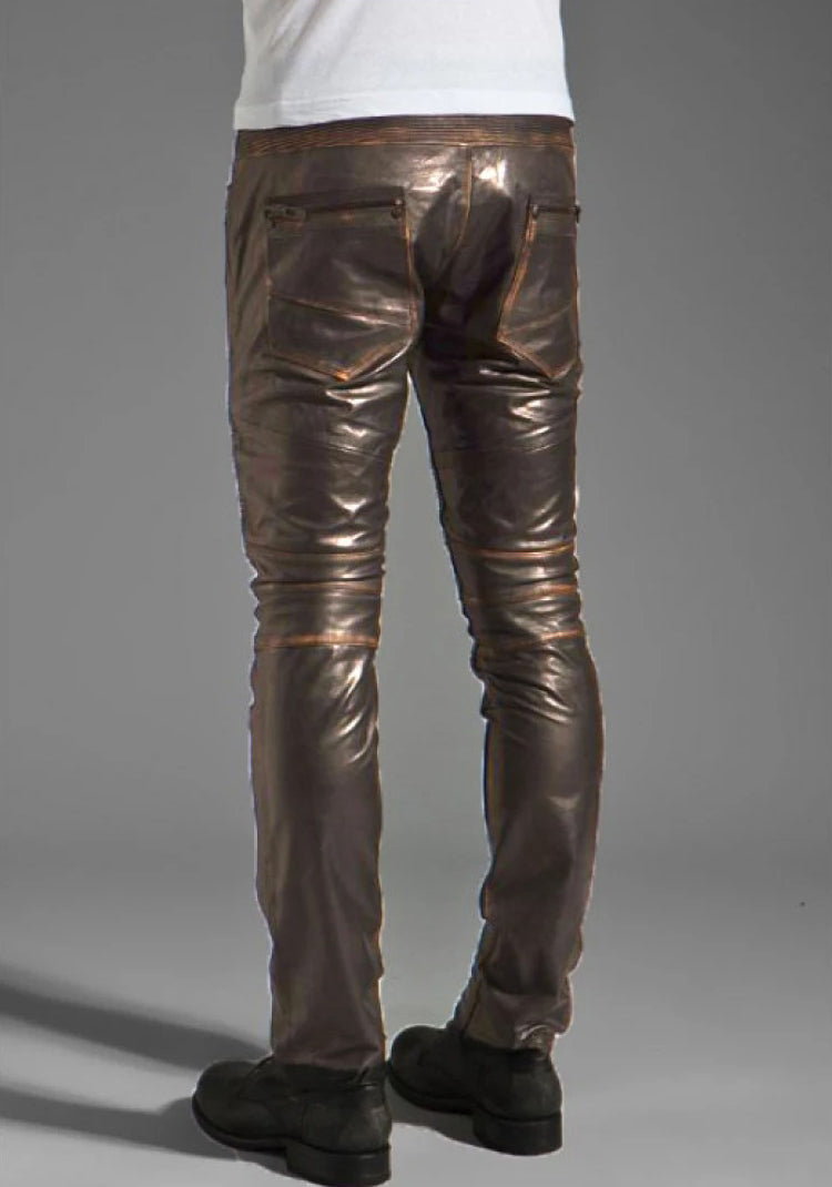 Men's Rogue Leather Pants in Dark Brown - AMSEL LEATHERS