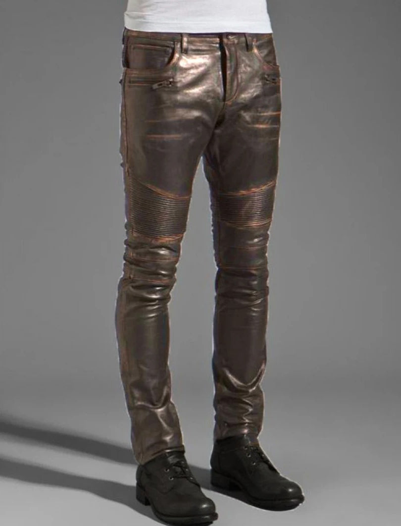 Men's Rogue Leather Pants in Dark Brown - AMSEL LEATHERS