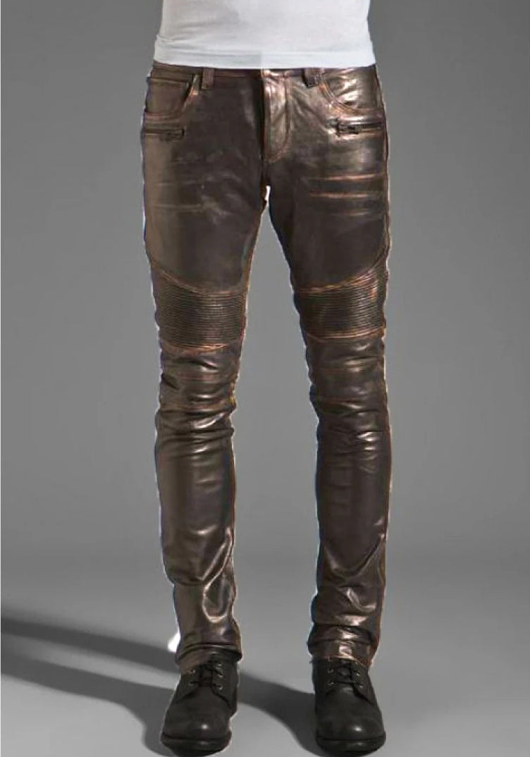 Men's Rogue Leather Pants in Dark Brown - AMSEL LEATHERS