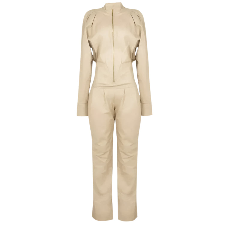 Women's Round Neckline Leather Jumpsuit – Sleek & Modern Style - AMSEL LEATHERS